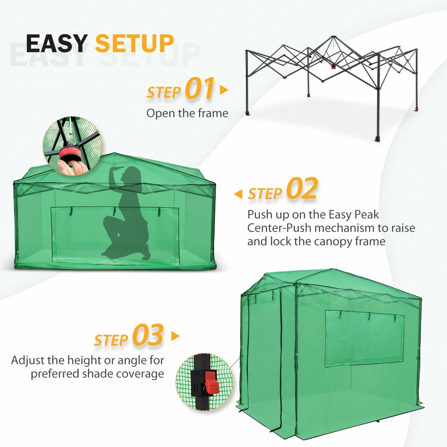 EAGLE PEAK Instant Pop-up Greenhouse, Indoor Outdoor Plant Gardening Green House, Roll-Up Zipper Doors and Side Windows, Walk in 8x6 ft, PE Cover, Green/Clear