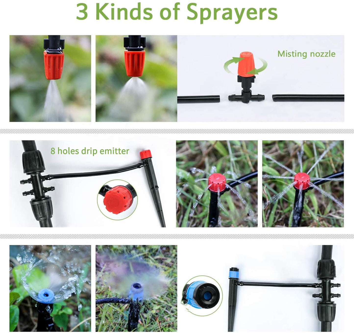 FAMILY'S BACKYARD 226FT Drip Irrigation System,Irrigation System for Garden Watering System,drip Irrigation kit1/2inch to 1/4inch Irrigation Tubing Hose Adjustable Nozzle Emitters Barbed Fittings