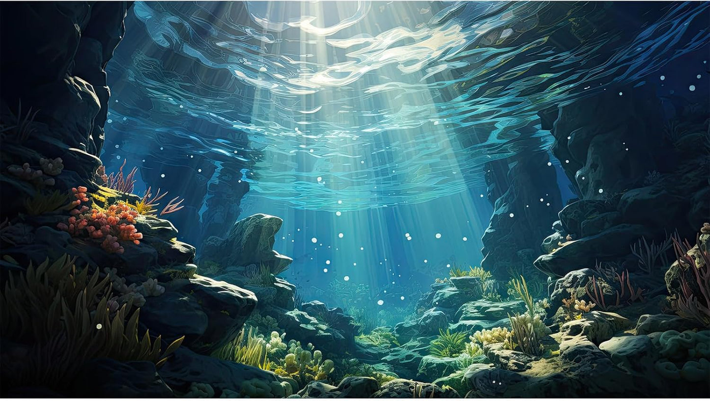 Underwater Aquarium Background Corals and Tropical Fish Terrarium Backdrop Rock Aquatic Plants Sunlight Rays Fish Tank Background Tank Aquarium Wallpaper Poster Decor 30x18in