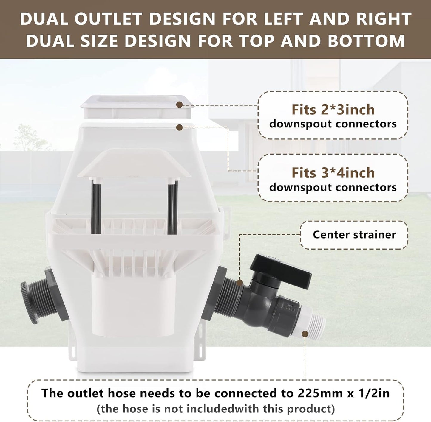 Rain Barrel Diverter, RainWater Collection System Fits for 2x3 or 3x4 Inch Downspout Diverter Colander, Tintsabo Upgrade Rain Barrel Diverter Kit with Filtration and PVC Spigot, White