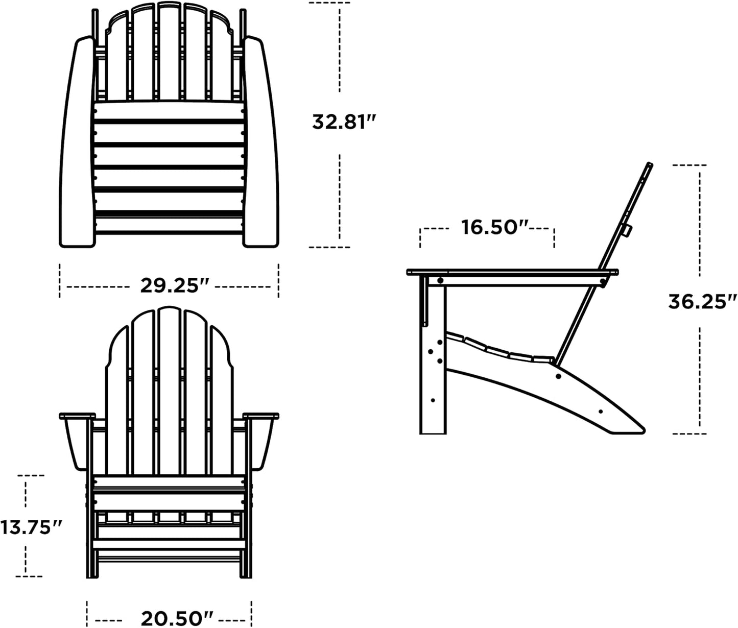 Polywood Vineyard Adirondack Chair, Outdoor Patio Furniture, Pacific Blue Composite Chair for Deck, Pool, Garden, Fire Pit, Classic Design, Fade-Proof