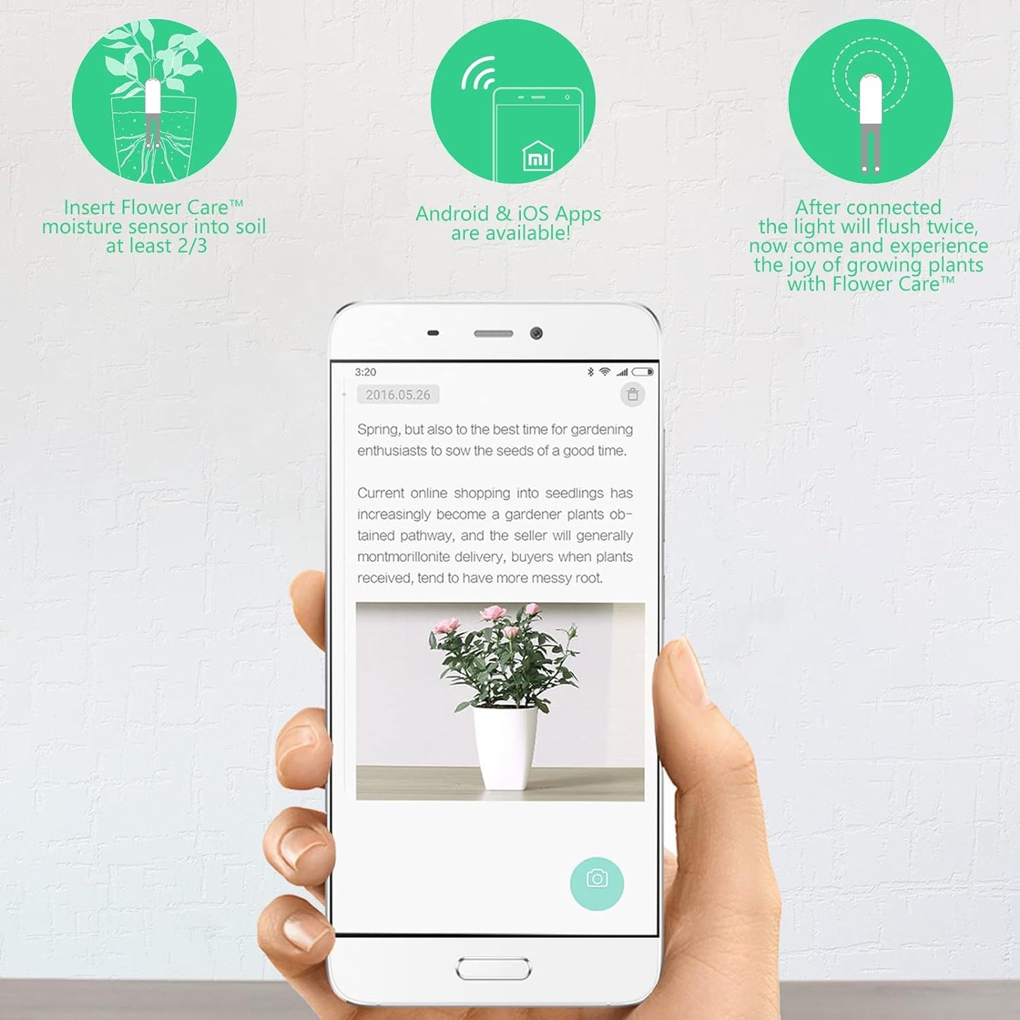 Soil Moisture Meter 4 in 1,Plant Water Monitor,Automatically detect Moisture/Temperature/Light/Fertility,Can Connect to Mobile Phone via Bluetooth,Hygrometer Sensor for Indoor Plants (2pc)
