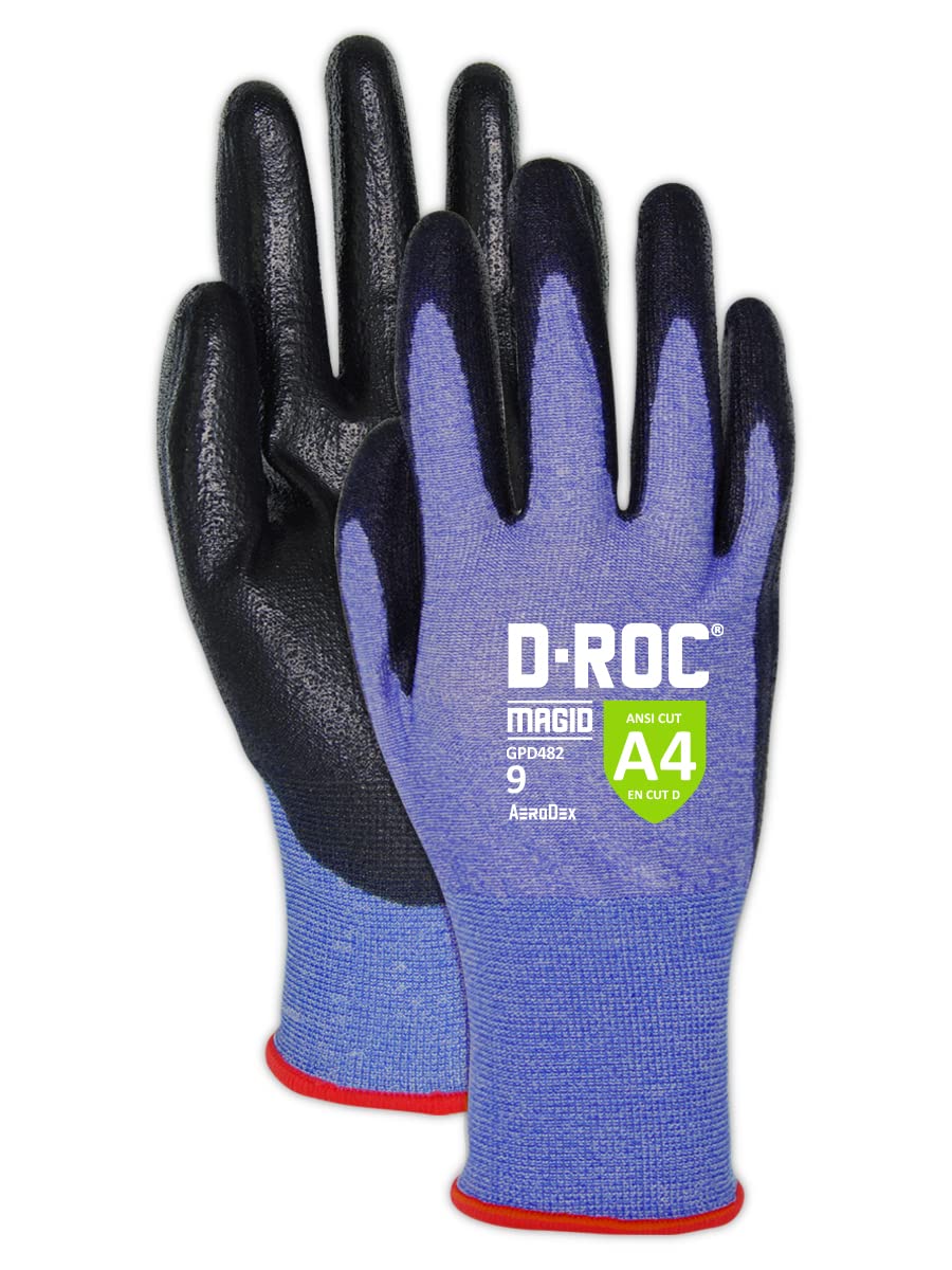 MAGID D-ROC ANSI A4 AeroDex Polyurethane Palm Coated Work Gloves, 12 Pairs, Size 6/XS, GPD482