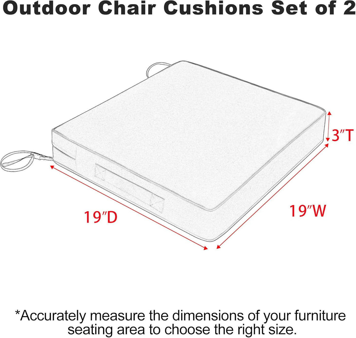 Favoyard Patio Chair Cushions 19 x 19 x 3 Inch Waterproof Outdoor Seat Cushions for Patio Furniture 3-Year Color Fastness Garden Sofa Couch Pads with Handle & Adjustable Straps Set of 2, Blue