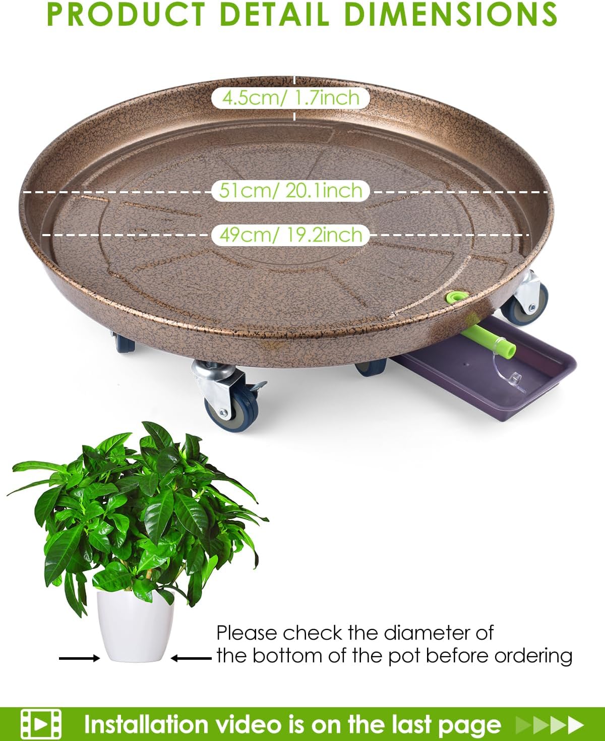 PACETAP 2Pack 20'' Extra Large Plant Stand with Lockable Wheels, Heavy-Duty Metal Plant Caddy with Casters for Indoor and Outdoor