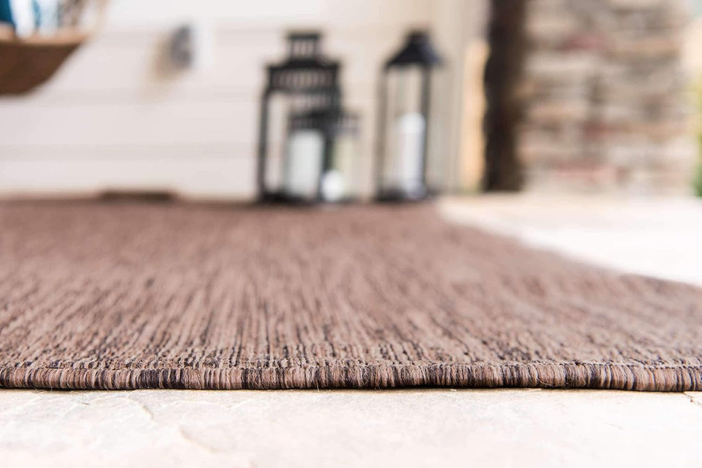 Unique Loom Collection Casual Transitional Solid Heathered Indoor/Outdoor Flatweave Area Rug (8' x 11' 4" Rectangle, Light Brown/Ivory)