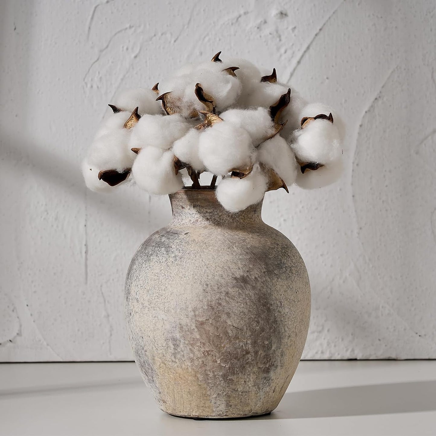 SIDUCAL Ceramic Decorative Flower Vase | 6 Inch Pottery Rustic Farmhouse | Boho | Whitewashed Terracotta Vase for Home Decor, Table, Living Room, Bathroom, Shelf, Mantel Decoration