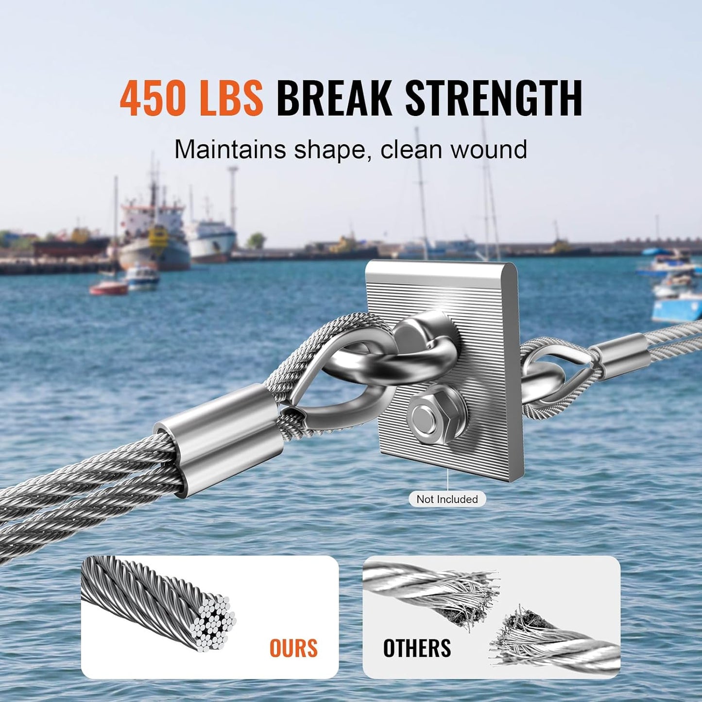 VEVOR 1/16 Wire Rope Kit, 66 FT Wire Rope Crimping Tool 304 Stainless Steel Cable, 160 Sleeves, 12 Thimbles, 7x7 Strands Construction Marine Aircraft Grade for Handrail Stair Decking Fence Outdoors