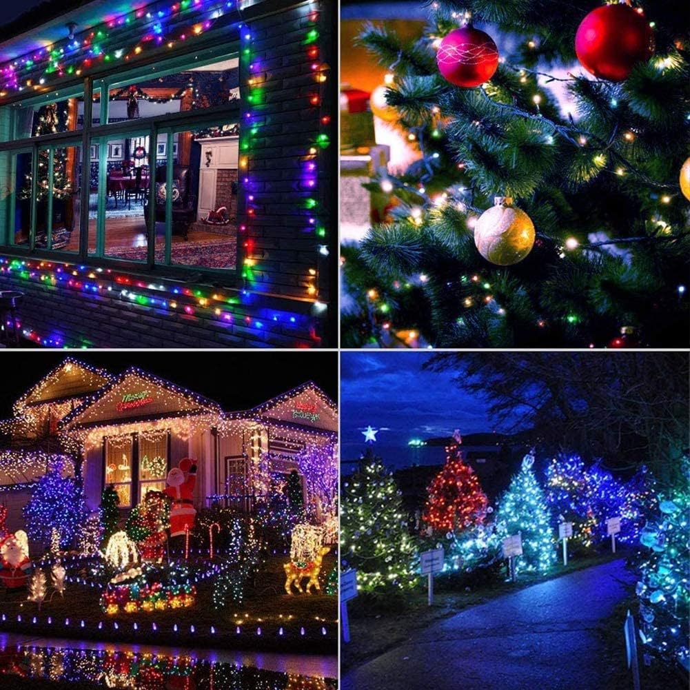 weillsnow 66 FT 200 LED Christmas Lights, Plug in Connectable Green Wire Fairy Lights with 8 Twinkle Modes, Outdoor Waterproof Christmas Lights for Garden Patio Wedding Decorations (Multicolored)