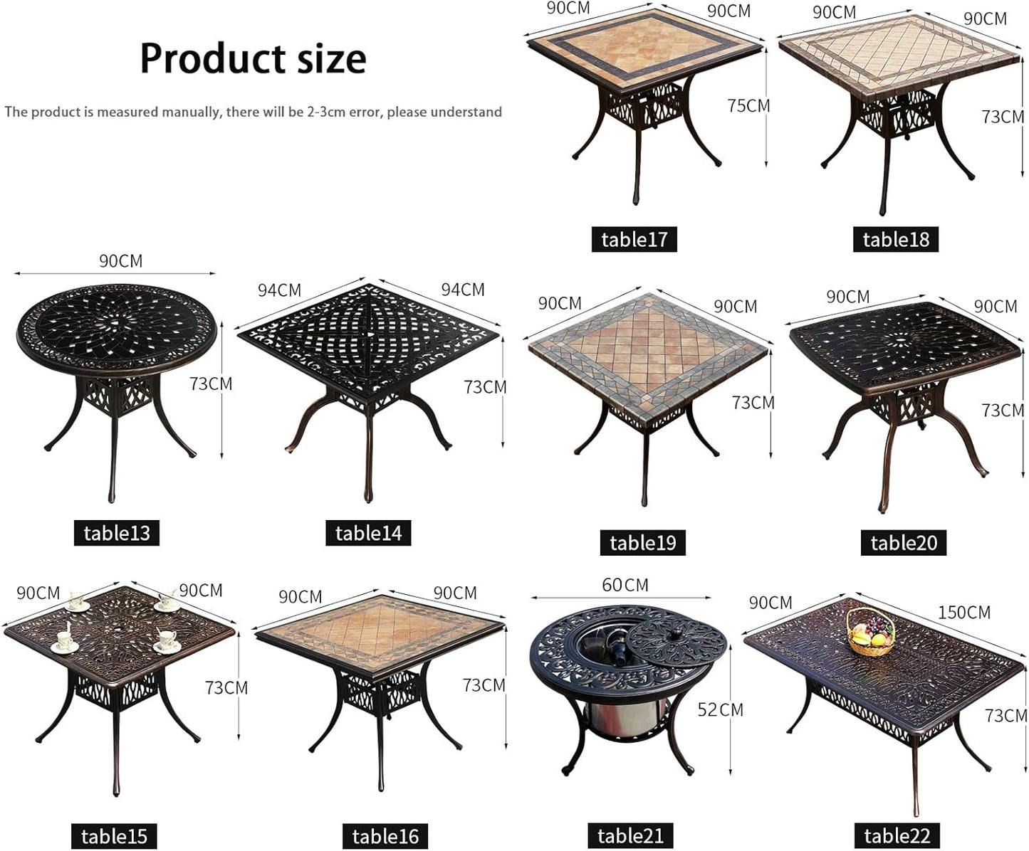 Outdoor Table Cast Aluminum Square Patio Table with Umbrella Hole All Weather Outdoor Dining Tables for Lawn Garden Backyard (90 * 90cm Woven Square Tables)