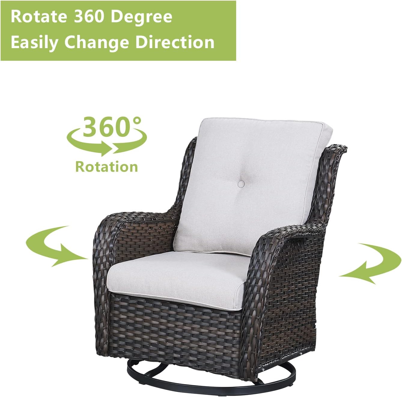 Outdoor Wicker Patio Furniture Set - 5 Piece Rattan Patio Conversation Set with 2 Rocking Swivel Chairs,2 Ottomans and 1 Loveseat for Porch Deck Backyard Garden(Brown/Beige)