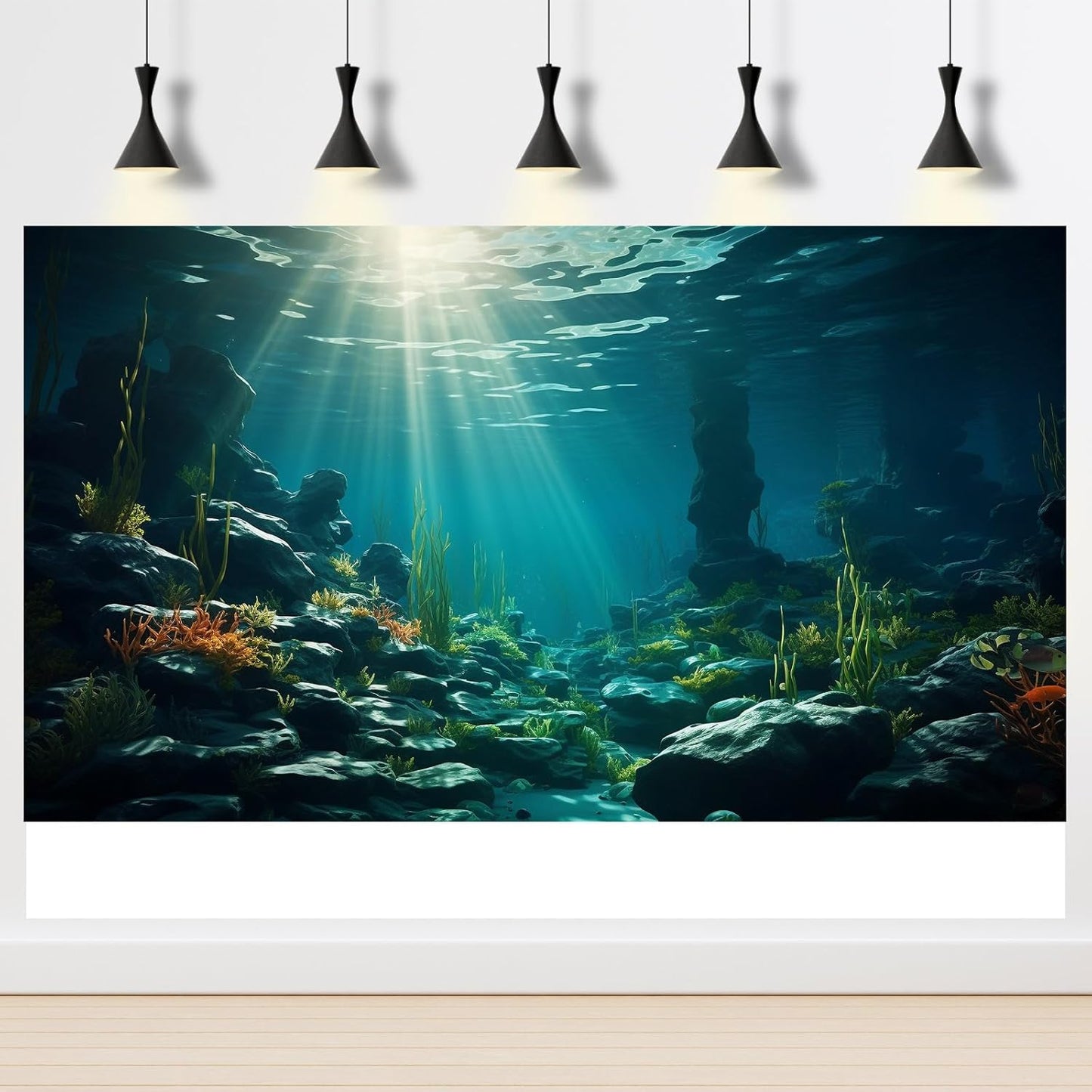 Aquarium Background Ocean Floor Fish Tank Background Underwater Coral Reef Stone Aquarium Backdrop Seaweed Background Sunlight Tank Backdrop Perfect Aquarium Backdrop Durable Vinyl 24x16in