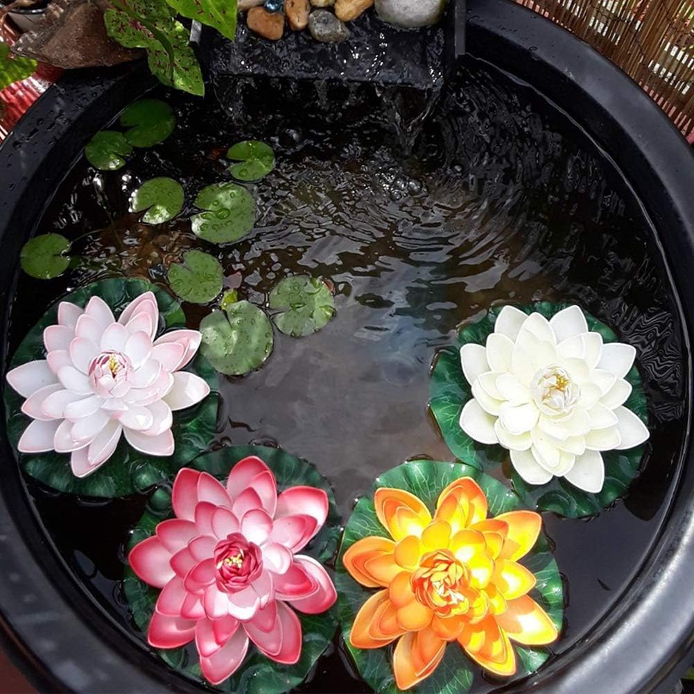 Superdream 4PCS Large Artificial Floating Lotus Flowers, Home Garden Pond Aquarium Wedding Decor (7inch) (Purple)