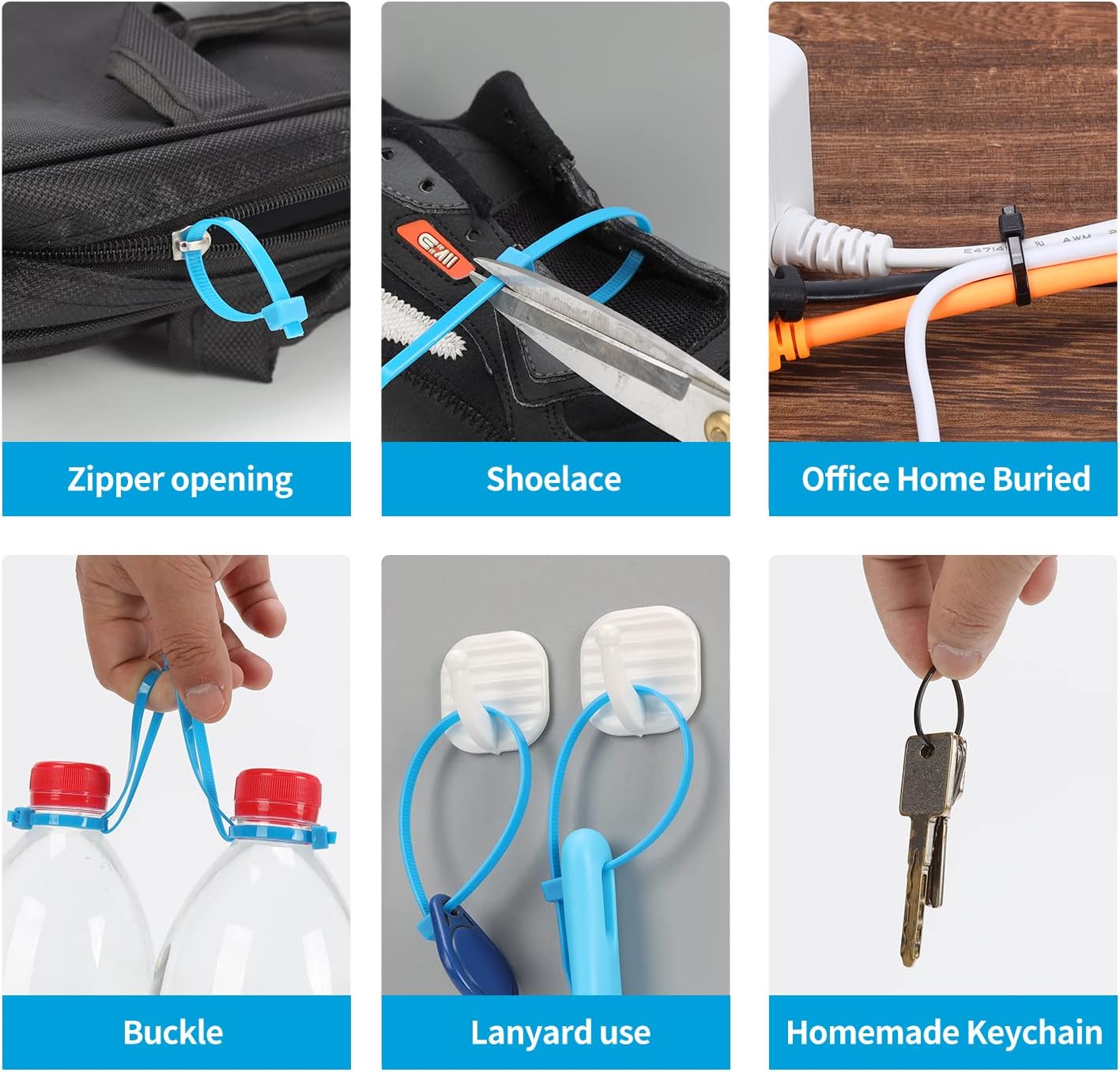 XINGO 100PCS Cable Zip Ties Heavy Duty, Premium Nylon Plastic Wire Ties with 50 Pounds Tensile Strength, Self-Locking Black Nylon Zip Ties for Indoor and Outdoor (16 inch, Blue)