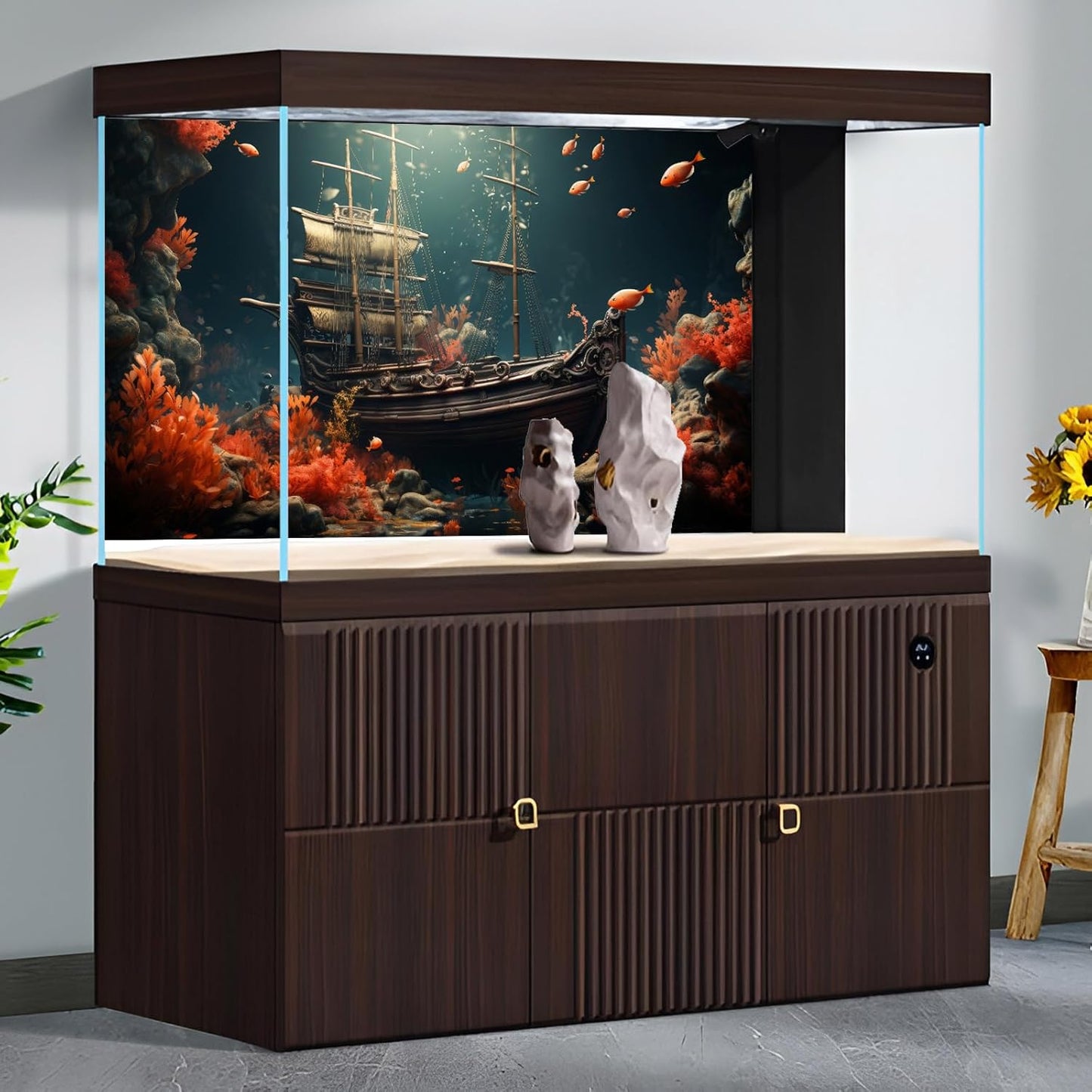 Pirate Shipwreck Aquarium Background Under The Sea Coral Reefs Fish Tank Background Underwater Sunken Ship Landscape Terrarium Background Tropical Sea Marine Life Aquarium Tank Background 72x24in