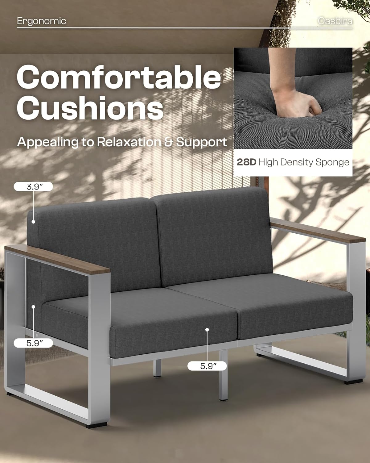 Aluminum Outdoor Patio Furniture, 1 Piece Loveseat, All-Weather Metal Modern Outside Sofa for Deck, Porch (LightGray)