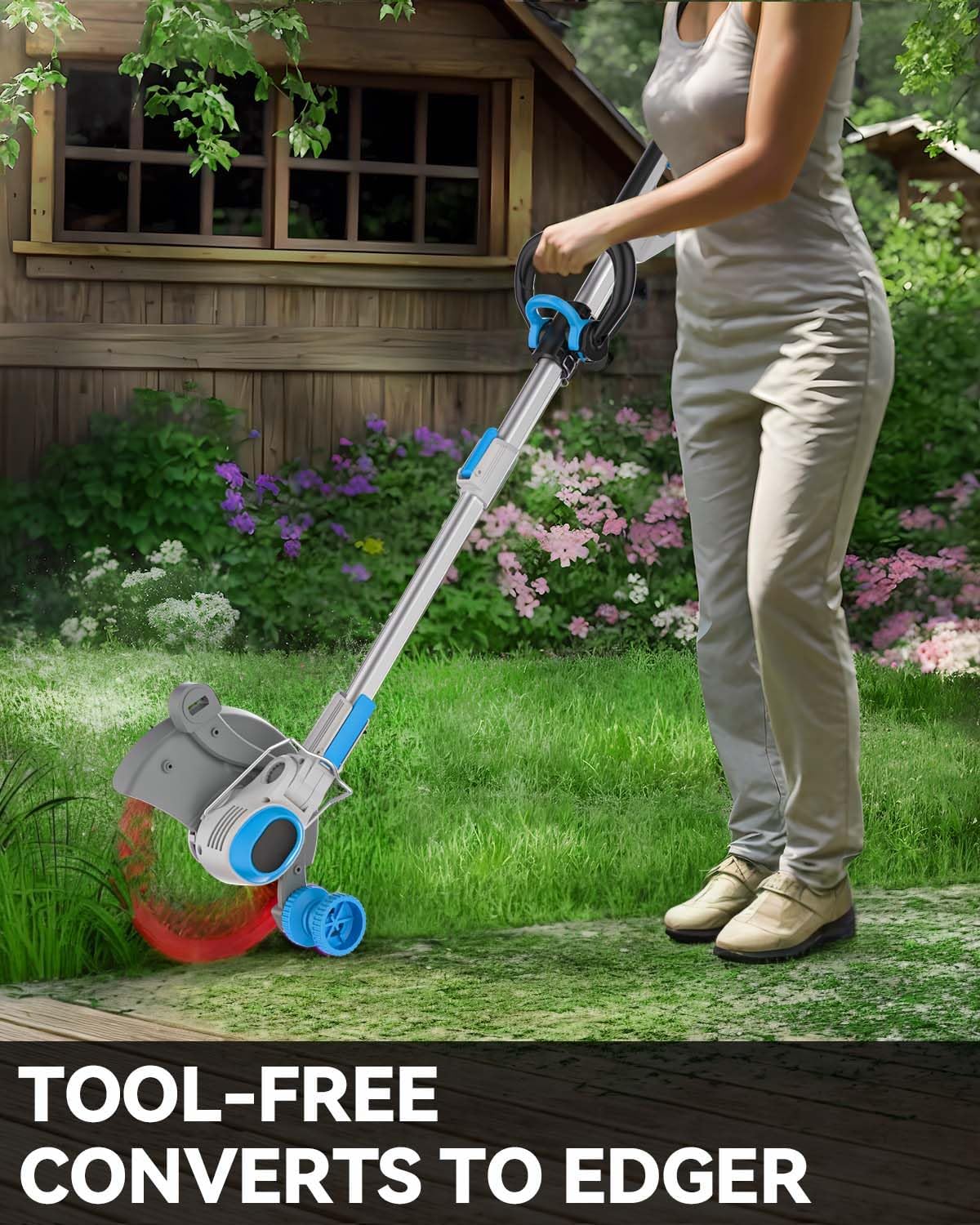 Weed Wacker Cordless, 20V MAX* Battery Powered, Runing Time 90mins, Weight only 5.2 lbs, Bladed Edger/Mower/Trimmer in 1 (with Two 2.5Ah Batteries)