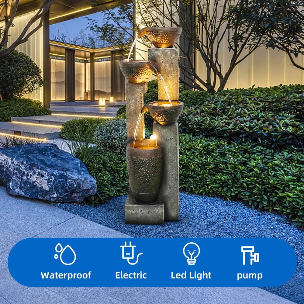 40''H 4-Tier Outdoor Garden Water Fountain Decor, Resin Fountain for Garden, Floor Patio, Deck, Porch, Backyard and Home Art Decor (40inch)