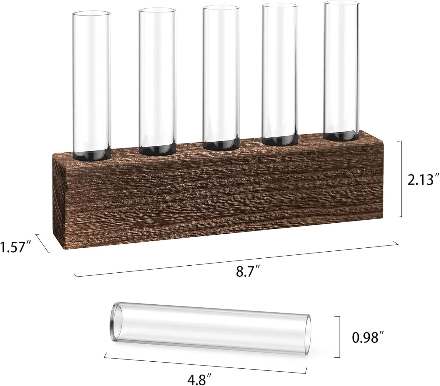 KAXYEW Desktop Glass Plant Propagation Station Test Tube Plant Terrarium in Wooden Stand for Hydroponic Plants Cutting Office Home Decoration Gift for Women (5 Test Tubes-BR)