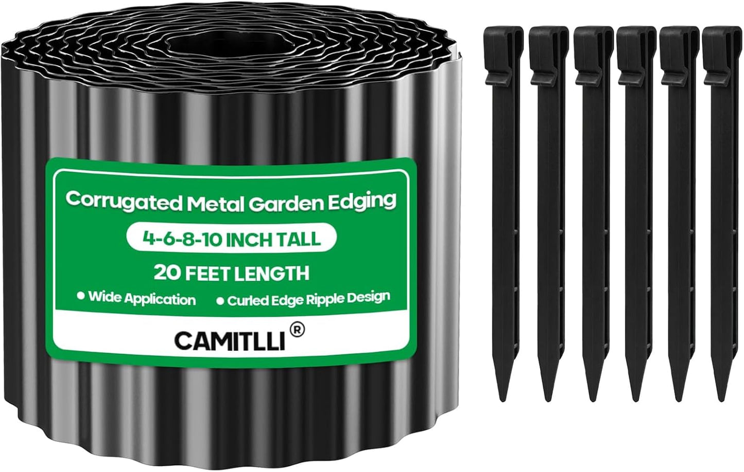 Corrugated Metal Garden Edging,Sturdy Tall Landscape Edging Borders with 6pcs Anchor Stakes, Perfect DIY for Flower Beds, Lawn and Pathway,Tree Surrounds,Paver Edges (Black 8"×20FT)