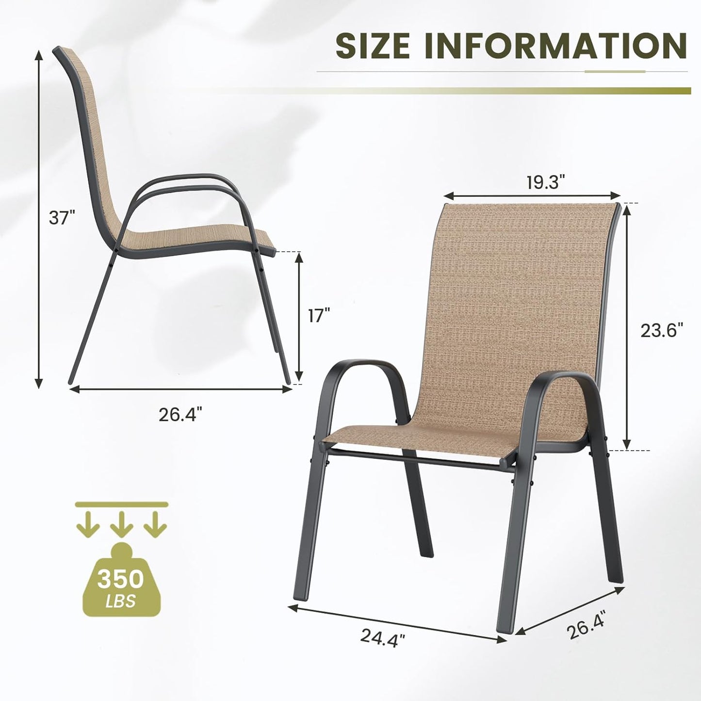 UDPATIO Patio Chairs Set of 6, Stackable Outdoor Dining Chairs with High Back, Breathable Textilene Fabric Outdoor Chair All Weather, 350LBS Capacity for Garden, Backyard (Brown)
