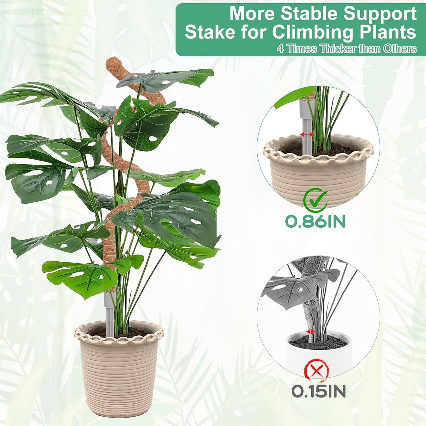 2 Pack Moss Pole, 40 Inch Monstera Plant Support, Moss Poles for Climbing Plants Indoor DIY, Coco Coir Plant Pole Moss Plant Stick Support Stake Kit for Potted Plants, Pothos, Philodendron