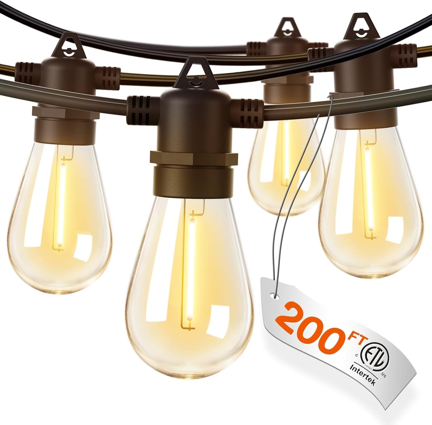 addlon 200FT(4-Pack*50FT) LED Outdoor String Lights with Edison Shatterproof Bulbs, Heavy-Duty and Weatherproof Strand, Commercial Grade Patio Lights, Decorative for Garden or Patio, Black
