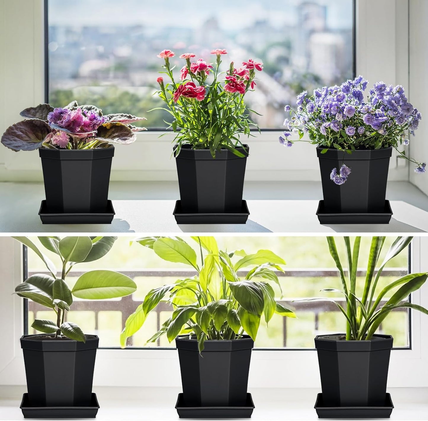 Square Plant Saucer 12 Inch 2 Pack, Durable Plastic Plant Trays Plant Pot Saucers, Square Planters for Indoors and Outdoors Plants, Garden Large Plant Saucers for Pots Black.