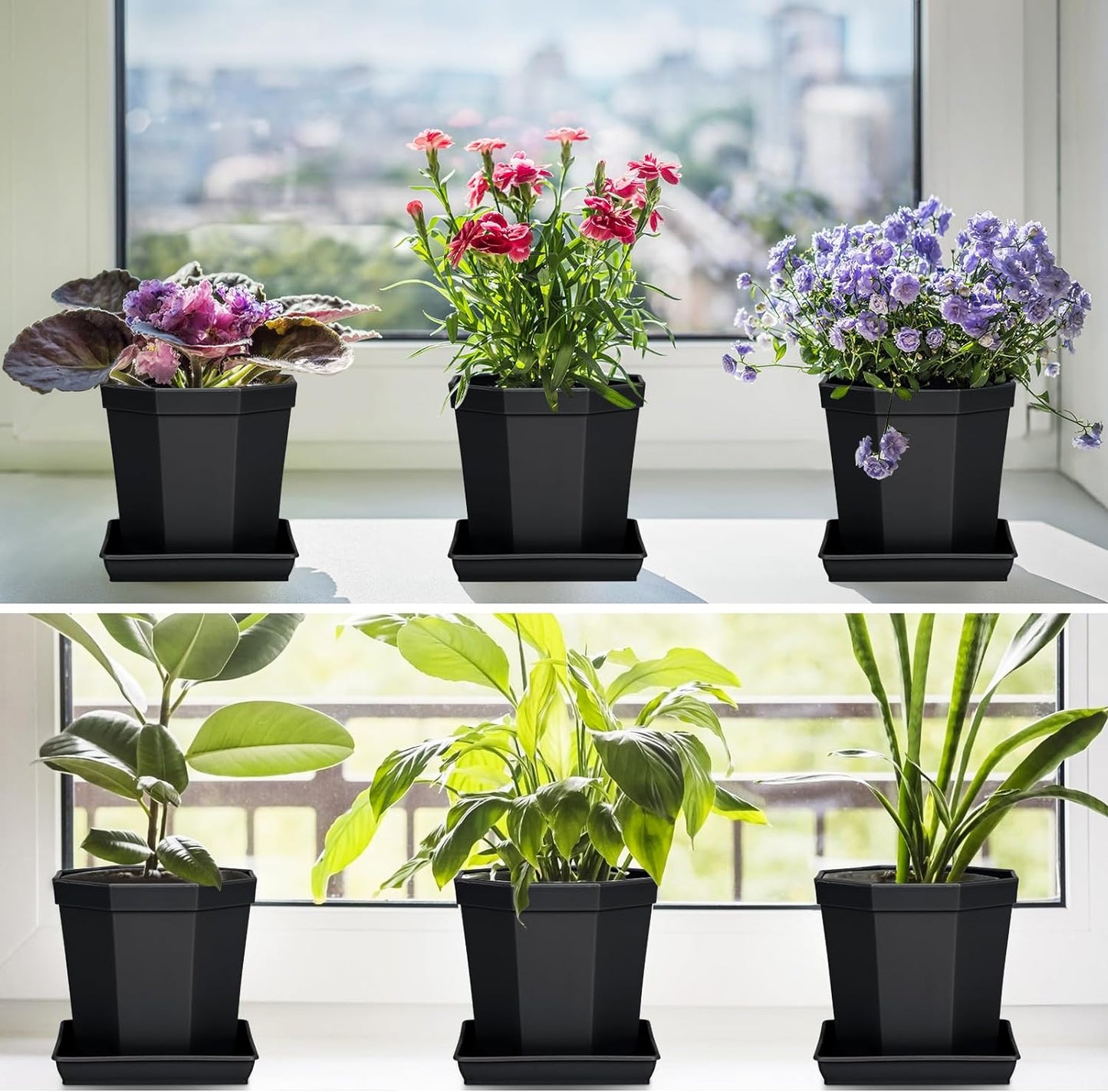 Square Plant Saucer 18 Inch 4 Pack, Durable Plastic Plant Saucer, Garden Large Deep Plant Trays for Pots, Heavy Duty Plant Pot Saucers, Planters for Indoors and Outdoors Plants.