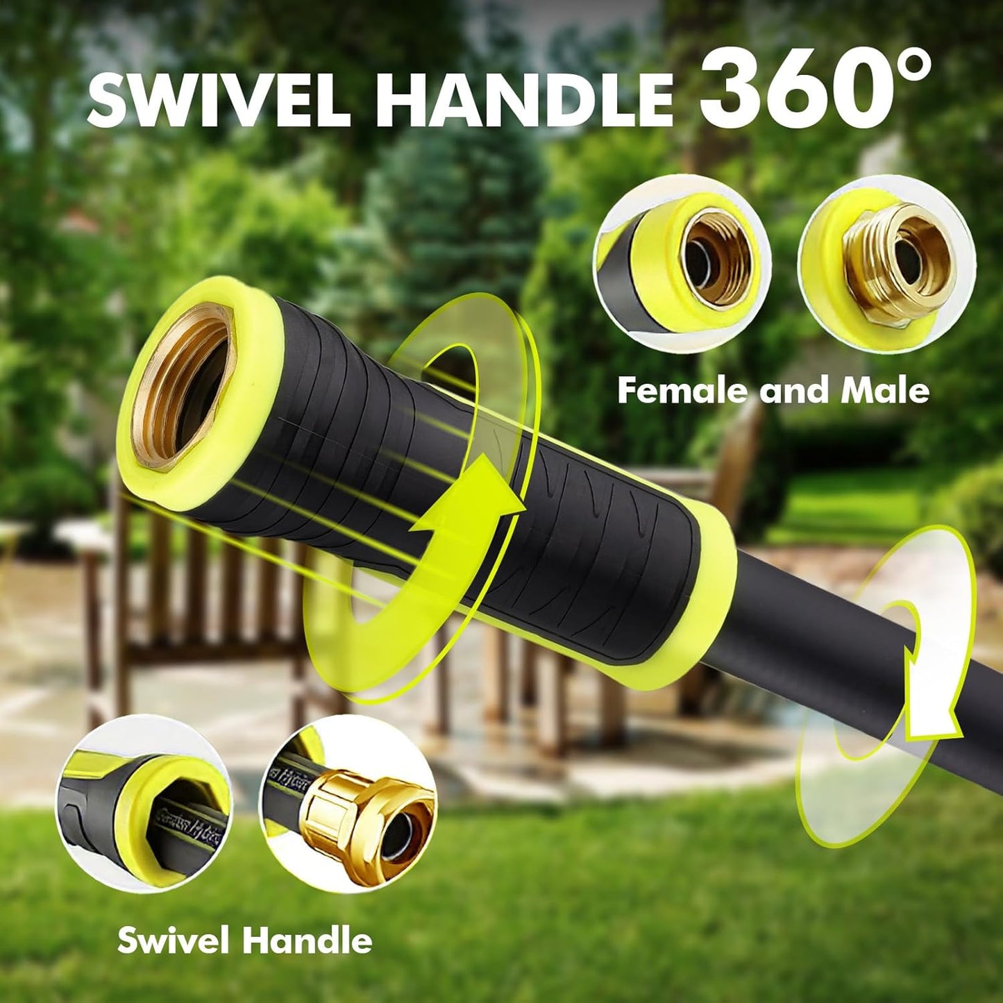 Garden Hose 100FT with 10 Pattern Spray Nozzle - PHLEX PRO Heavy-Duty 5/8'' Rubber 3-Layer Garden Hose - Innovation Flexible Hybrid Lightweight Water Hose, Full Brass Fittings (RyobiGreen)