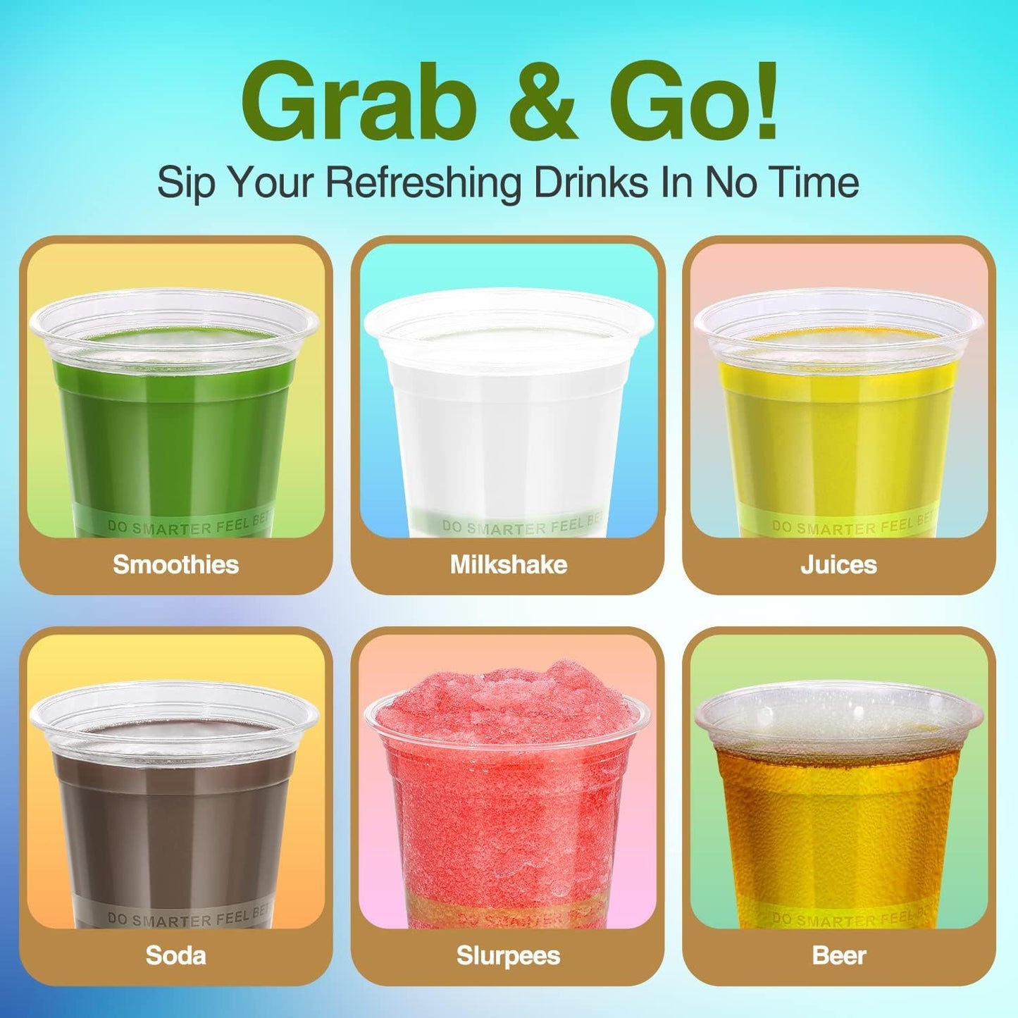 Compostable Plant-Based Clear Plastic Cups 9oz Thick, Reusable, Disposable Iced Coffee Cups for Smoothies, Beer & Any Beverages for Parties, Weddings & Gatherings (9oz)
