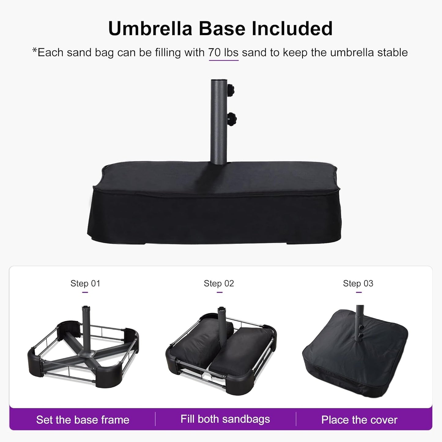 PURPLE LEAF 13ft Double-Sided Patio Umbrella with Base Included Market Rectangle Umbrella Outdoor Table Umbrella with Crank for Pool Garden Deck, Light Grey