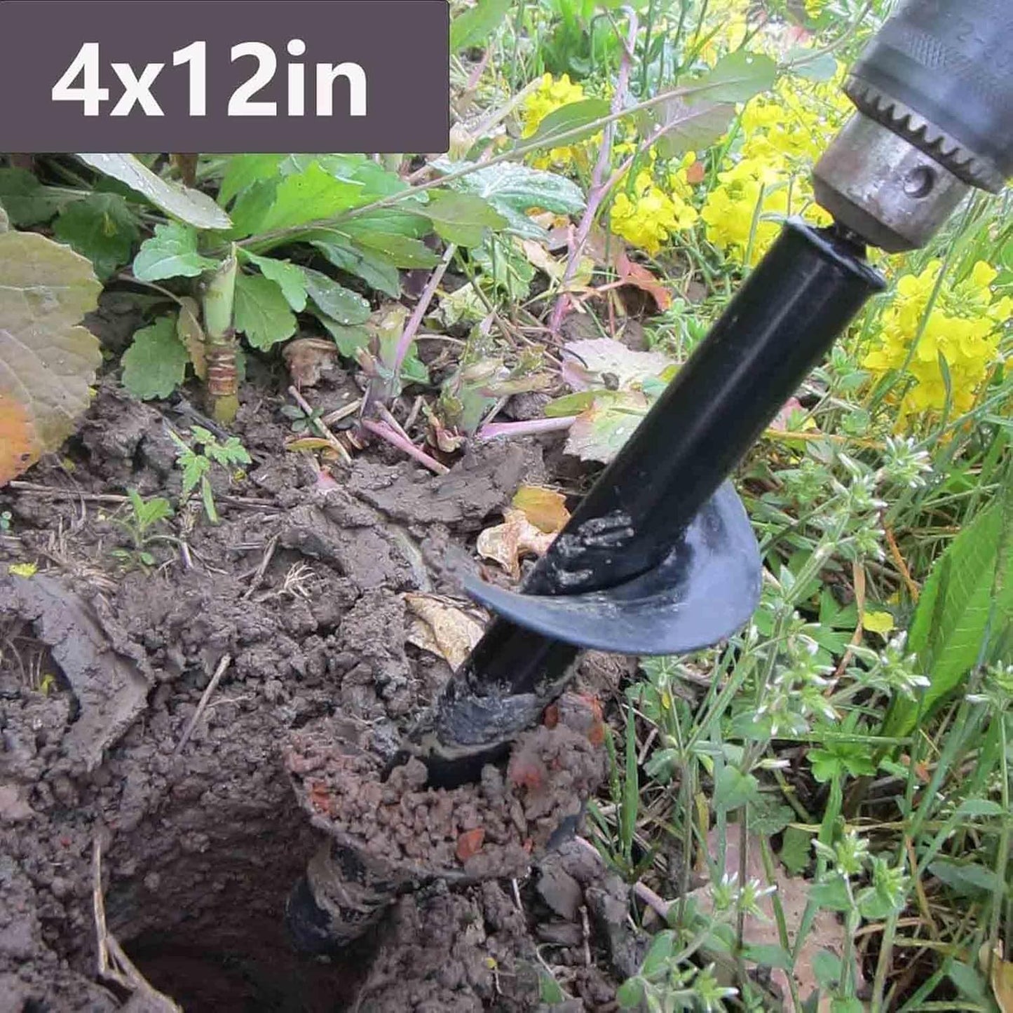 TCBWFY 4x12inch Auger Drill Bit for Planting,Heavy Duty Garden Auger Spiral Drill Bit Bulb Planter Tool for Planting Bedding Plants,Universal for Cordless Drill