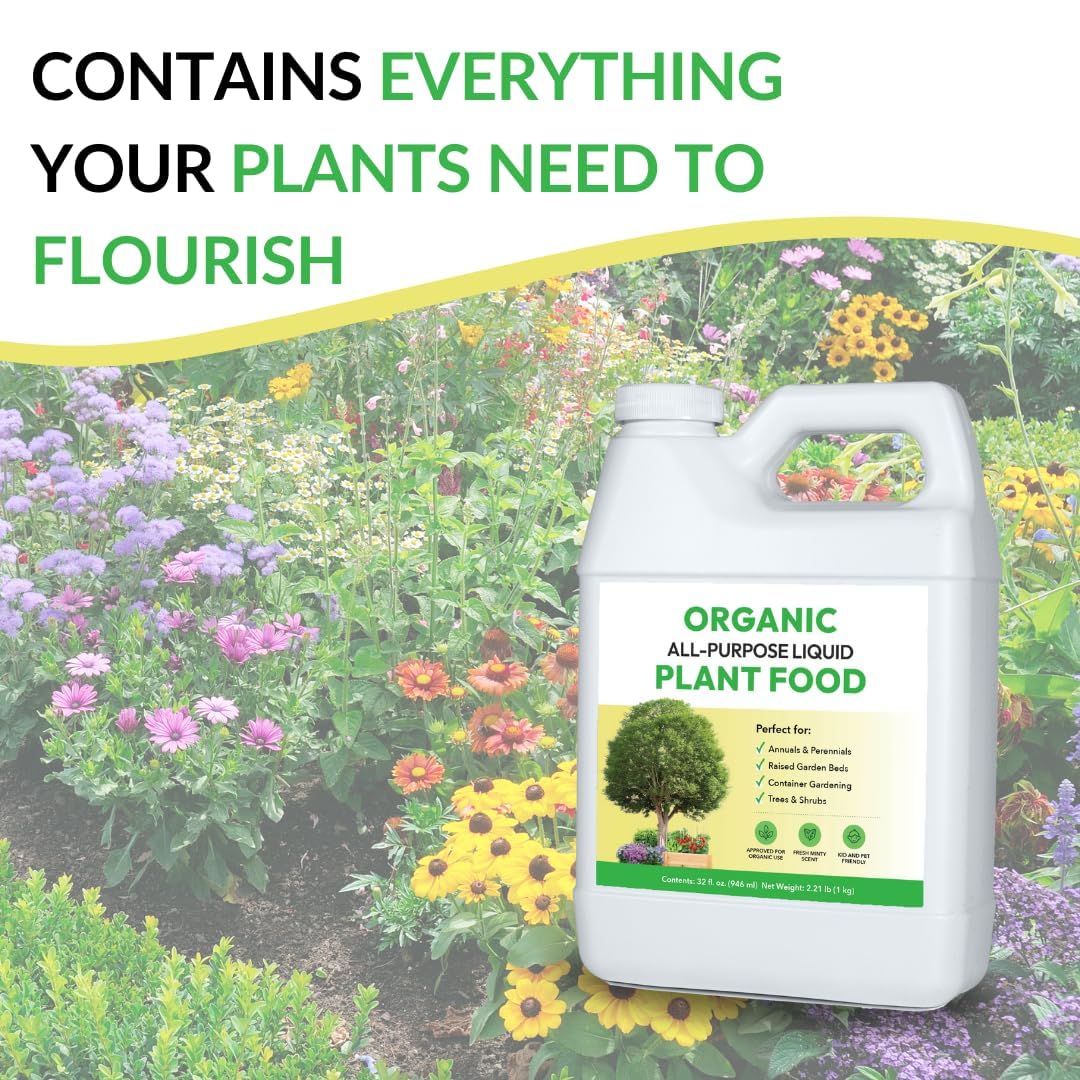 FOOP Organic All-Purpose Liquid Plant Food - Use on All Outdoor Plants: Flower Beds, Vegetable Gardens, Container Gardening | Concentrated Liquid Fertilizer (1 Gallon, 2 Pack, Mixes to 256 Gallons)