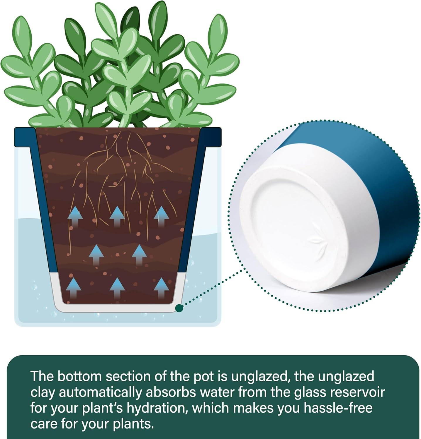 D'vine Dev 4 Inch Design Self Watering Planter for Indoor Plants, Blue Terracotta Pot with Cylinder Glass Cup, Set of 4, 37-Z-A-4-F