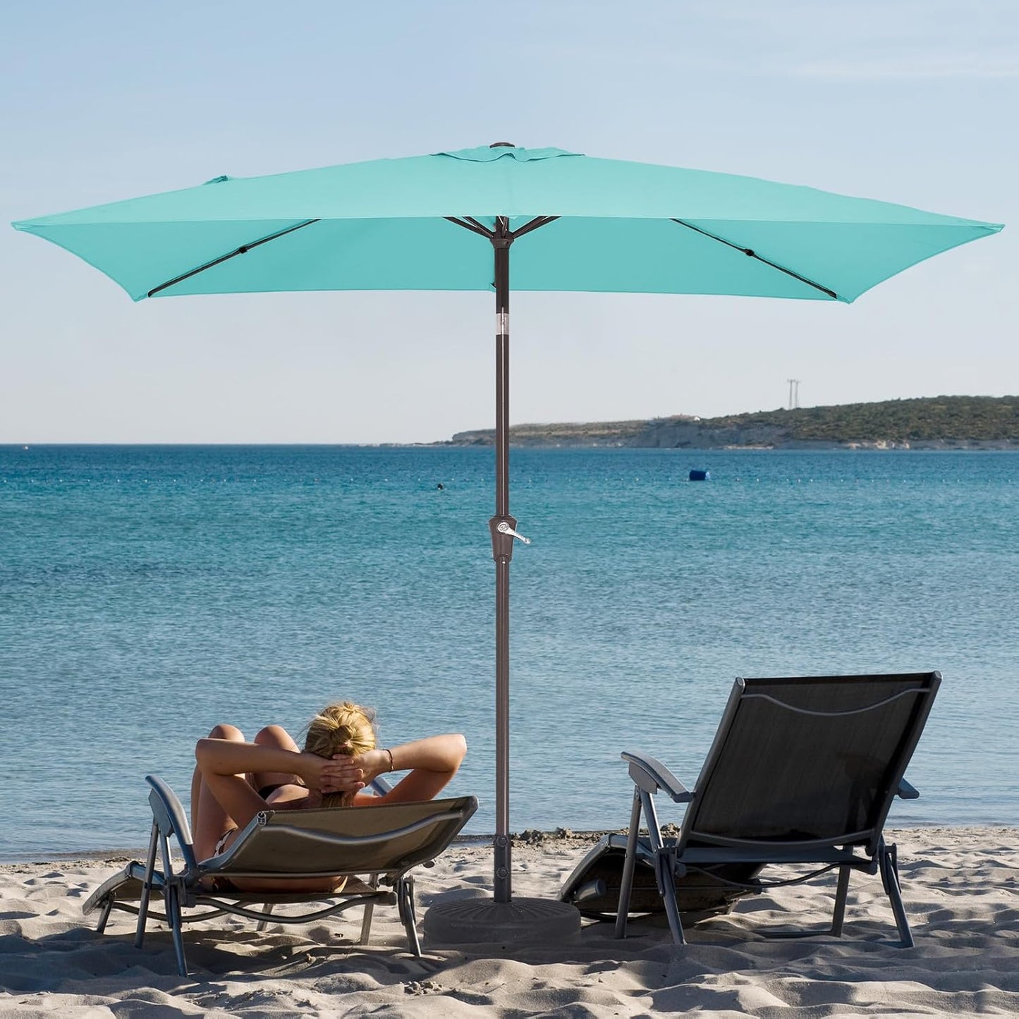 JEAREY 6.5x10 ft Rectangular Patio Umbrellas Outdoor Market Umbrella with Push Button Tilt and Crank, Rectangle Table Umbrella 6 Sturdy Ribs UV Protection for Pool Garden Backyard Deck, Peacock Blue