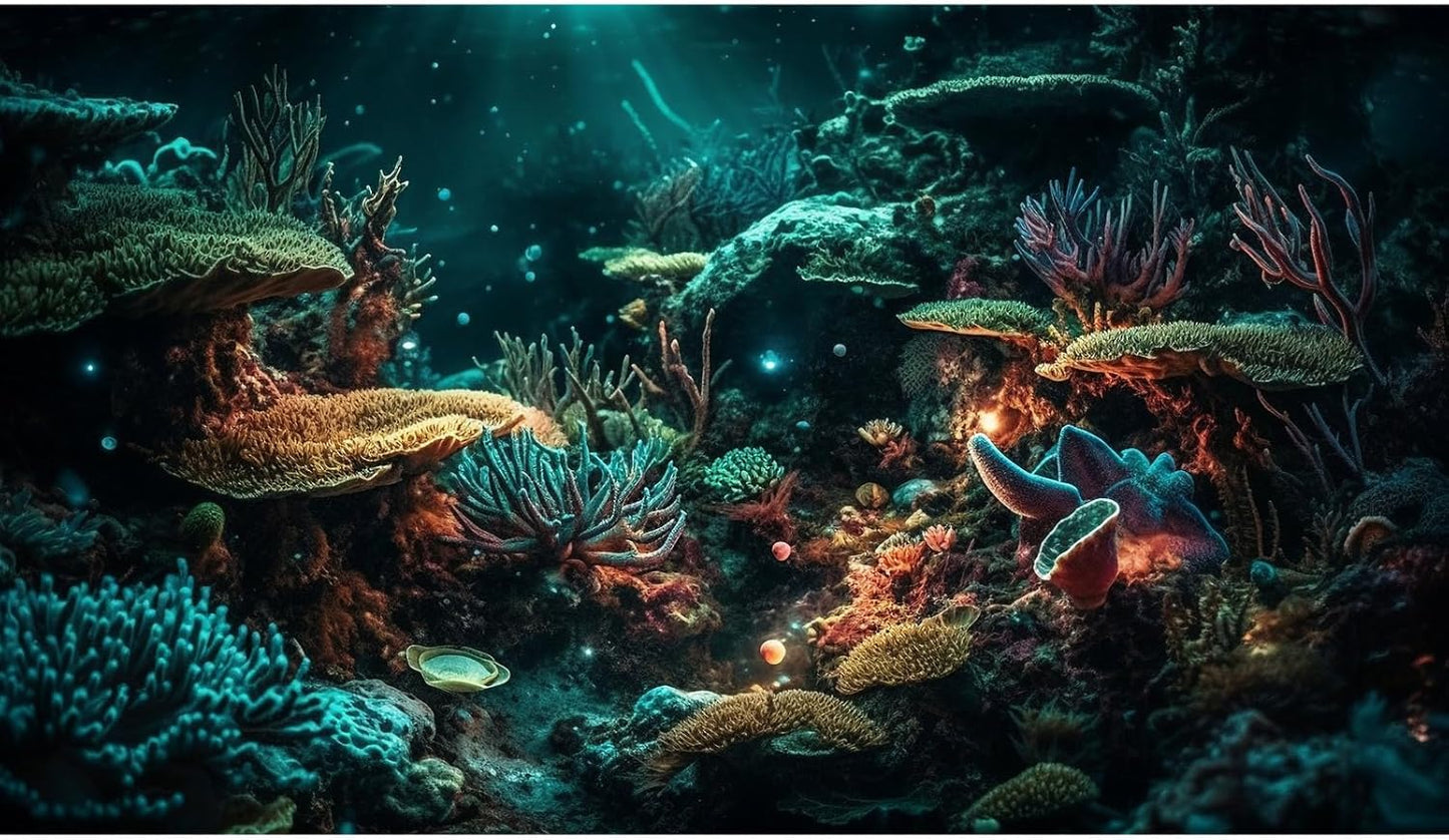 Aquarium Background Colorful Picturesque Coral Reef Terrarium Background Tropical Sea Various Hard Corals Underwater Landscape Fish Tank Backdrop Aquarium Poster Background Vinyl 48x20in