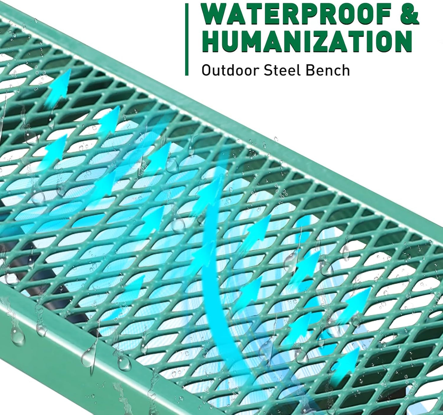 Thermoplastic Coated Iron Park Bench for Outside, Heavy Duty Metal Garden Bench, Expanded Commercial Grade Seating for Shopping Malls, Lawn Yard Porch Entryway (Green without Backrest, 72IN)