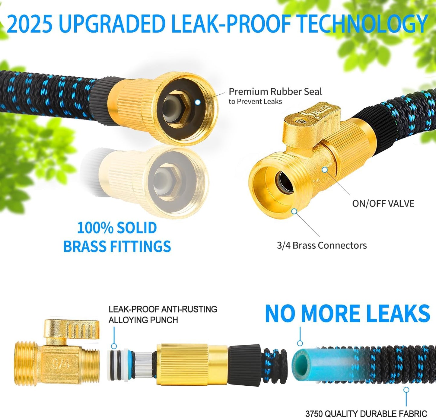 75 ft Expandable Garden Hose with 10 Function Nozzle Sprayer, Lightweight Flexible Water Hose with Durable Collapsible Latex Core & Solid Brass Fittings, 75ft Retractable Stretch Hose(Black Blue)