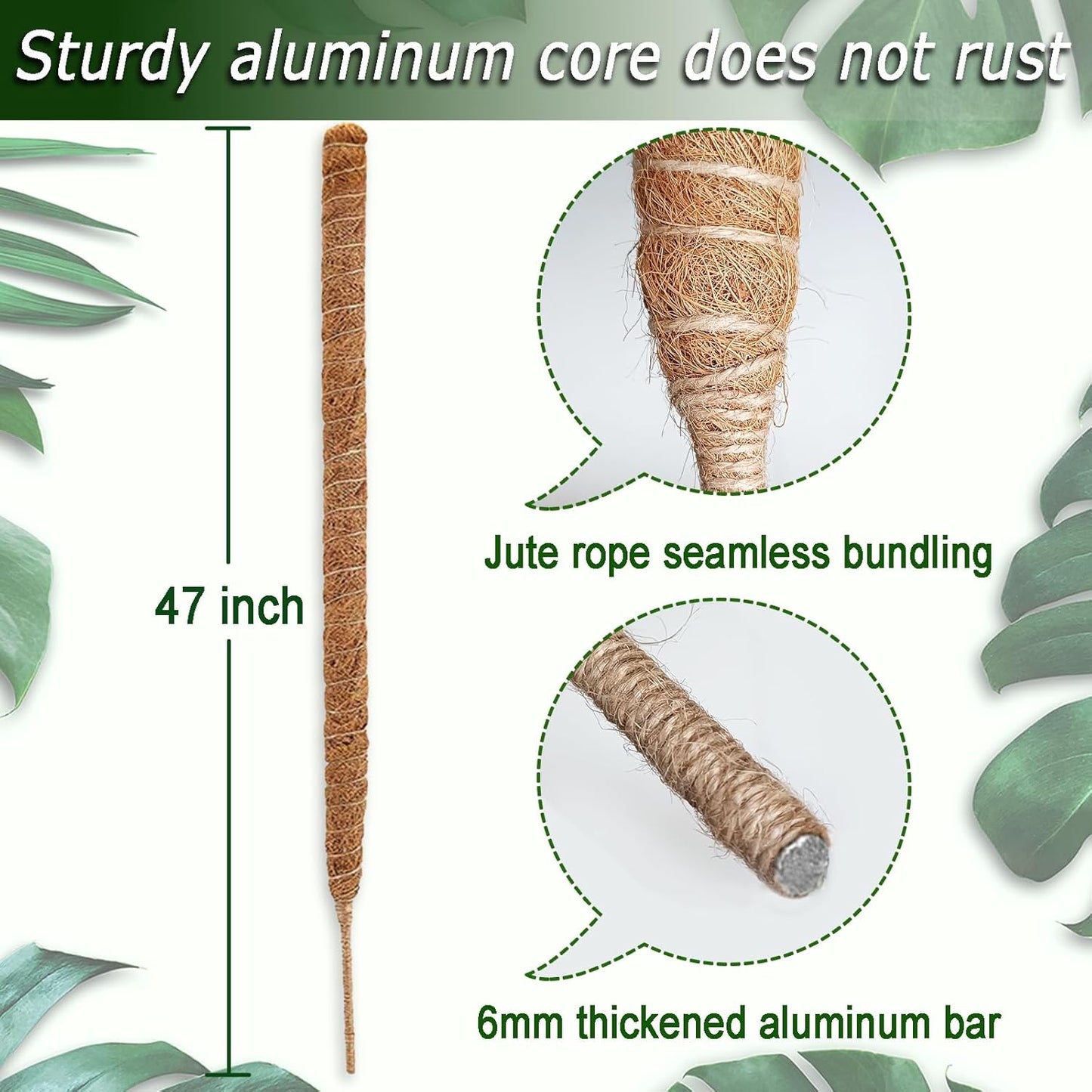 Bendable Moss Pole, 47 Inch Moss Poles for Plants Monstera, Tall Moss Poles for Climbing Plants Indoor, Large Moss Pole Support, Garden Trellis Plant Stand Stakes for Potted Plants, Pothos