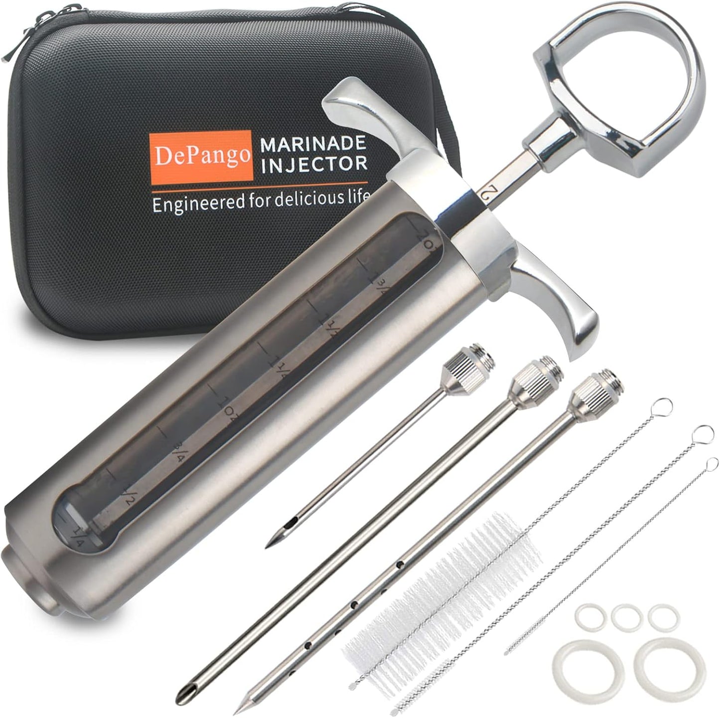 Meat Injector, Stainless Steel Marinade Injector Flavor Syringe Kit with 2-oz Measurement Window for Smoker Food BBQ Grill, Cooking Turkey Chicken Steak Beef Brisket Pork-Chops, 3 Meat Needles
