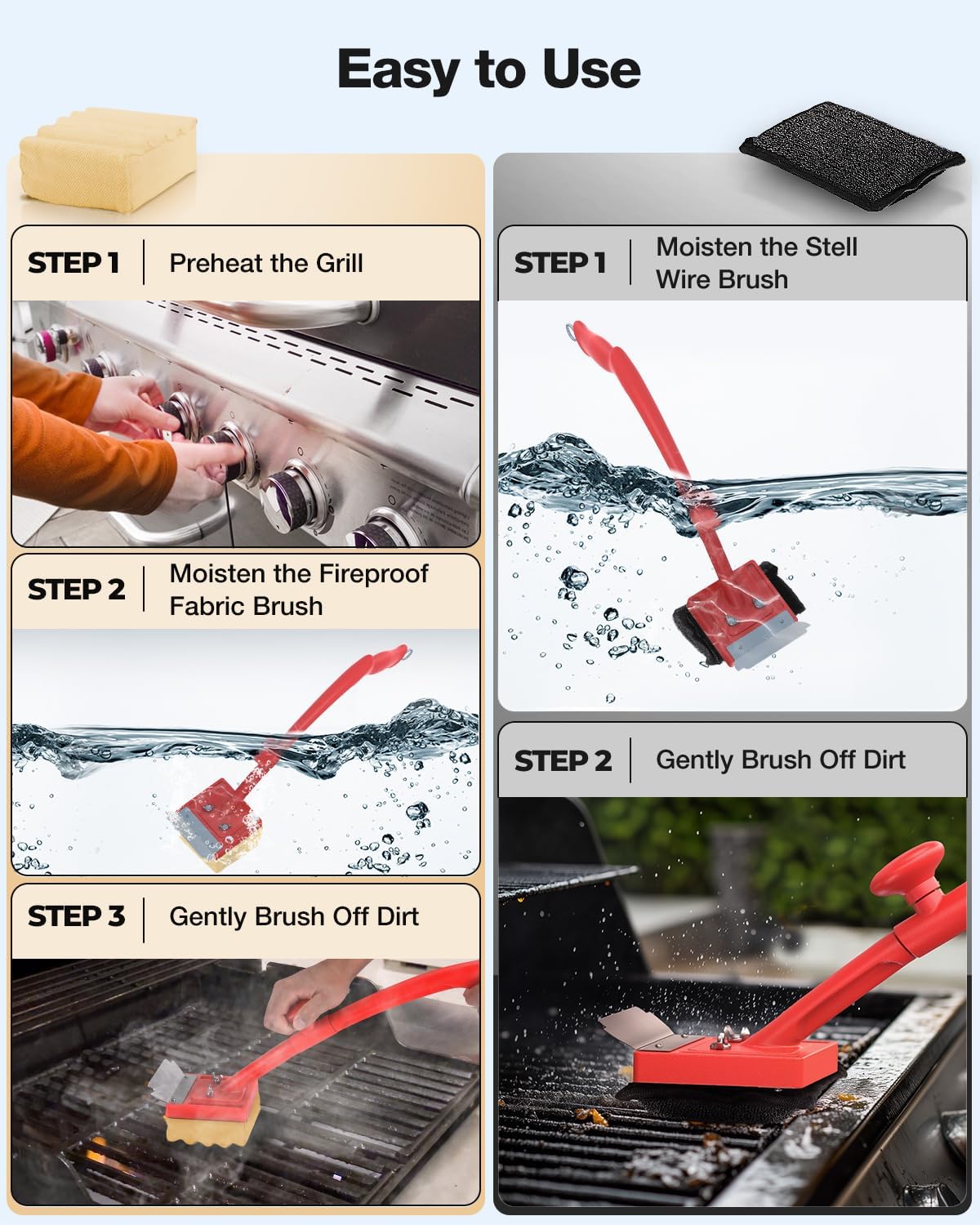 Grill Brush Bristle Free(Steel Wire),Replaceable BBQ Cleaning Head,Safe Replacement Cleaning Pad for Cast Iron or Stainless-Steel Grates (No Handle)