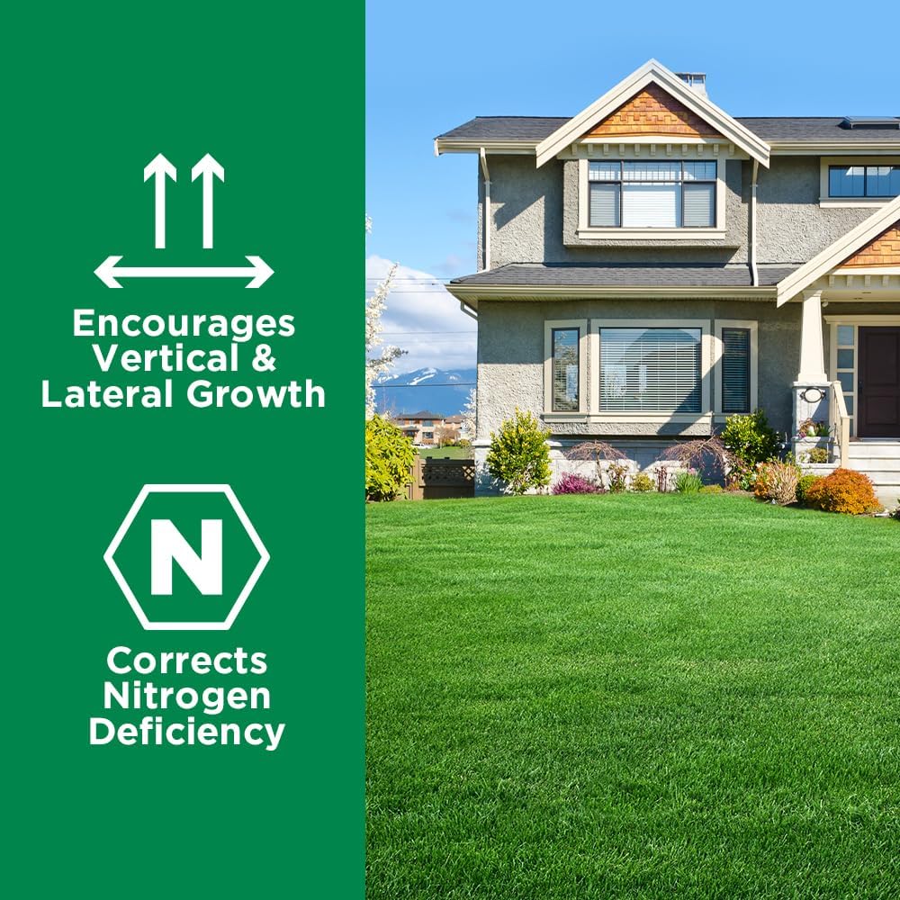 Maximum Green & Growth Fertilizer High Nitrogen 28-0-0 Liquid Lawn Food Spray Spring & Summer- Any Grass Type- Simple Lawn Solutions - Concentrated Quick & Slow Release Attached Sprayer (32 Ounce)