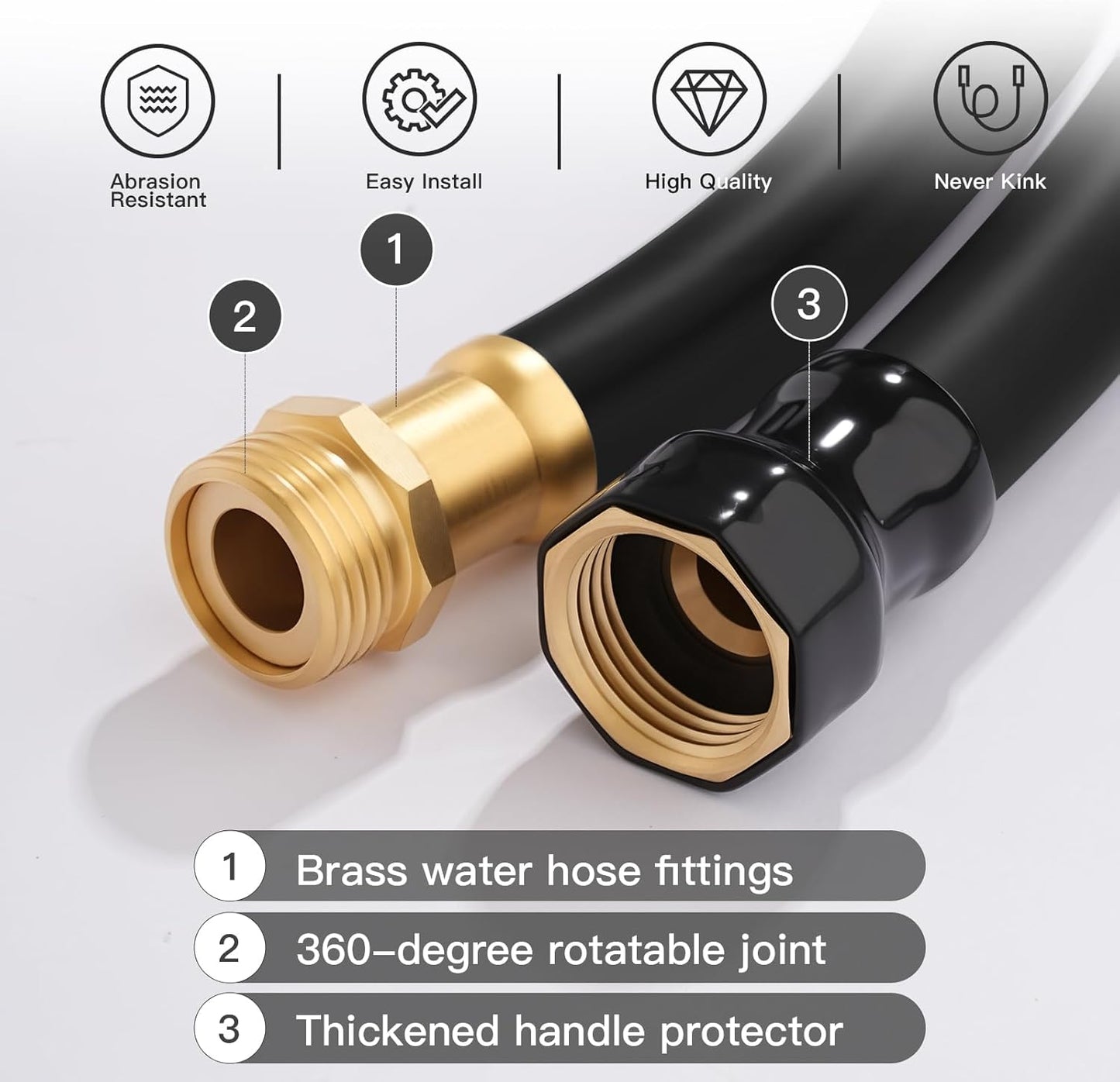 Garden Hose 5/8" x 75ft - No-Kink Flexible Water Hose 600 PSI Burst Pressure, Lightweight & Durable for Yard, Car Wash, Pets Black