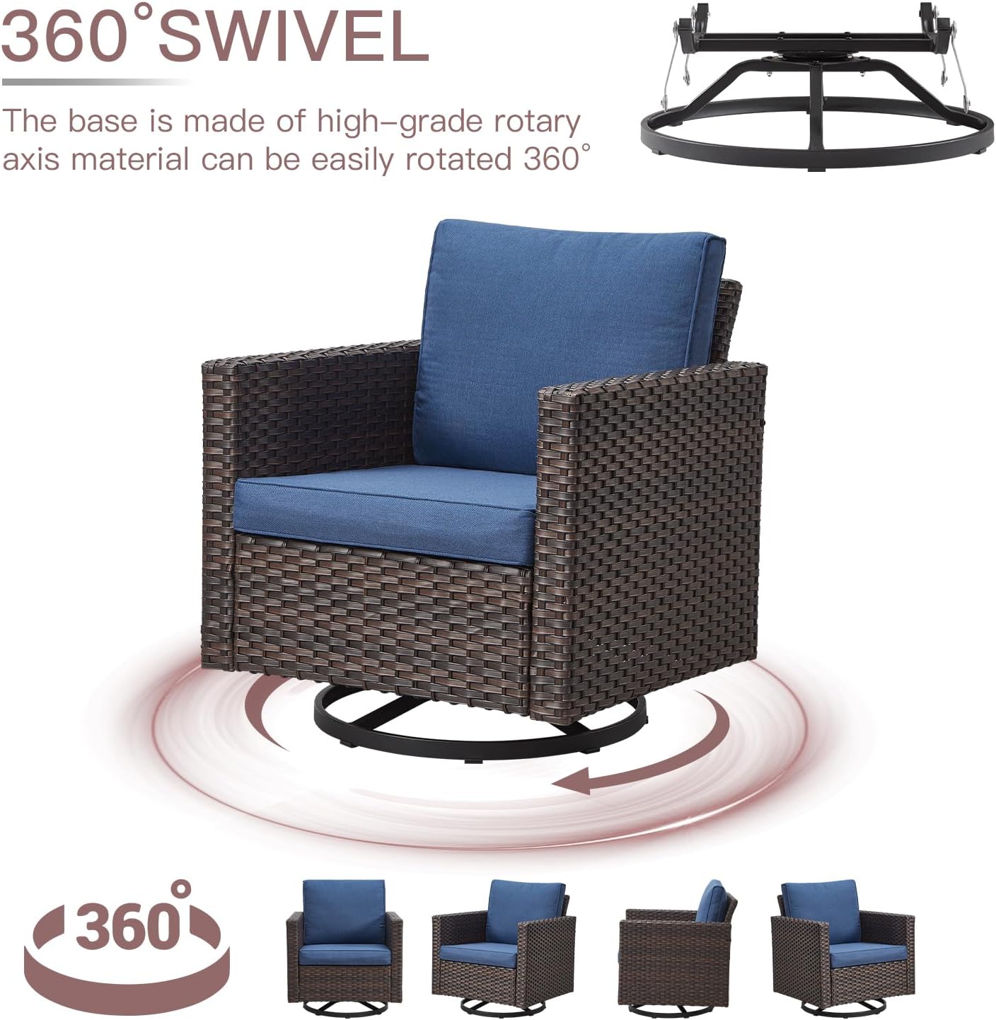HUMMUH 11 Pieces Outdoor Furniture Set,Outdoor Half-Moon Sectional Couches Swivel Patio Chairs with Ottomans Coffee Table,All Weather PE Wicker Patio Conversation Sets for Garden Porch Backyard