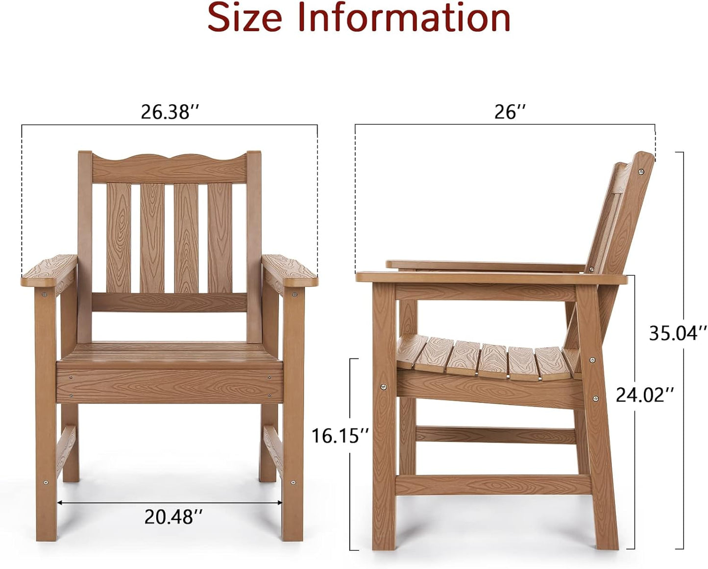 Stoog All-Weather Patio Chairs Set of 2, Oversized Garden Chair with 400 lbs Weight Capacity, Easy to Assemble, Outdoor Chair for Patio, Backyard Deck, Fire Pit & Lawn Porch, Teak