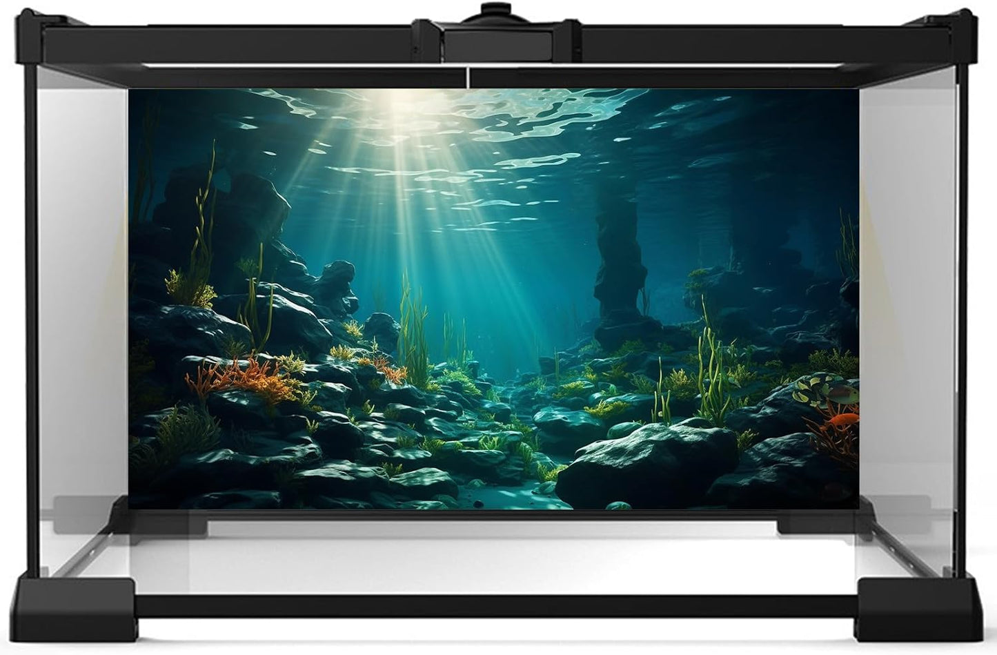 Aquarium Background Ocean Floor Fish Tank Background Underwater Coral Reef Stone Aquarium Backdrop Seaweed Background Sunlight Tank Backdrop Perfect Aquarium Backdrop Durable Vinyl 72x24in