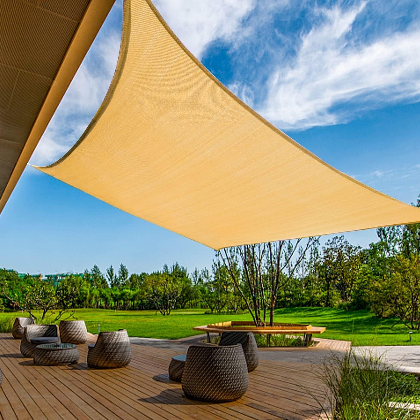 KANAGAWA 8'X12' Sand Custom Size Sun Shade Sail Rectangle UV Block Canopy Cover for Patio Backyard Lawn Garden Outdoor (Customized Available)