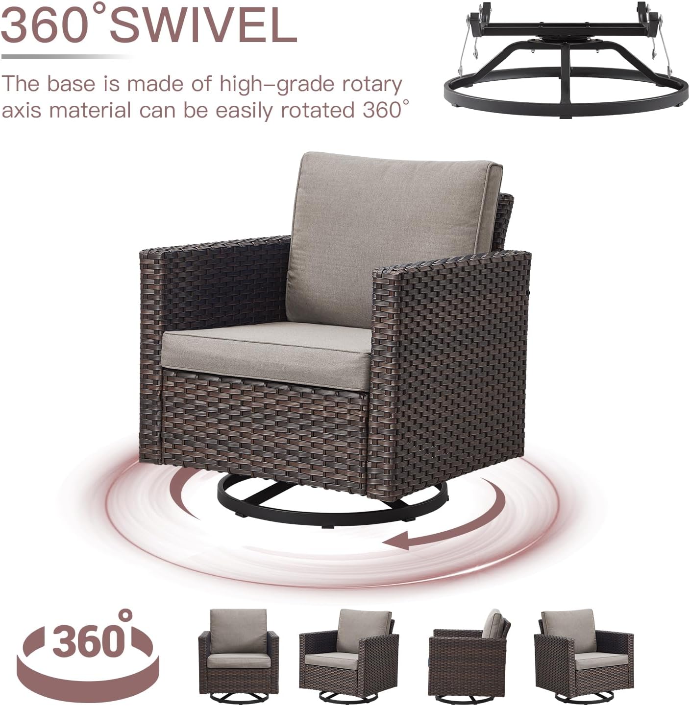 HUMMUH Patio Furniture Set,Outdoor Sectional Couches Swivel Patio Chairs and Ottomans,All Weather PE Wicker 12 Pieces Patio Conversation Sets for Garden Porch Backyard