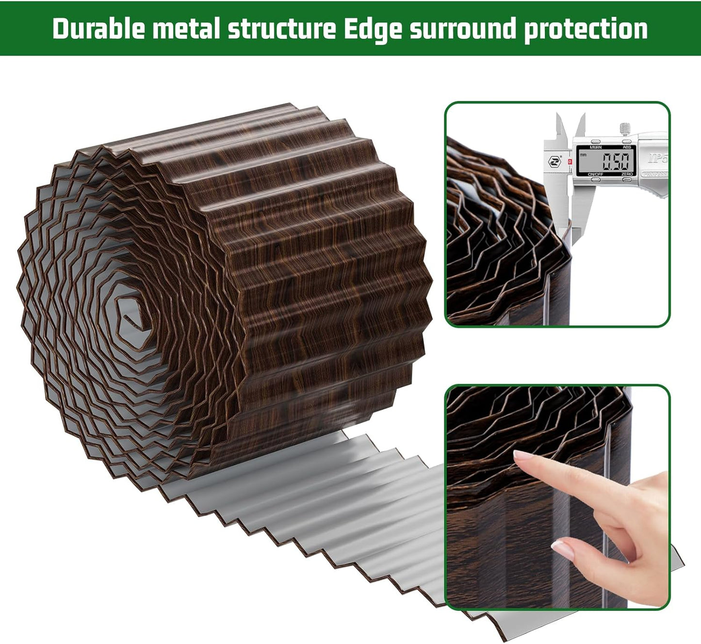 SnugNiture Corrugated Metal Garden Edging,12" x 20' Sturdy Lawn Edging Border,Landscape Edging Border for Lawn, Flower Bed,Garden and Yard(Brown)